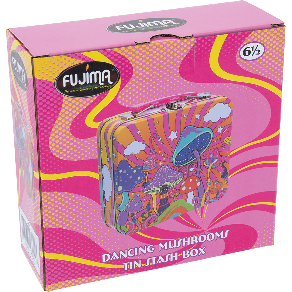 FUJIMA 6.5IN LARGE TIN STASH BOX - DANCING MUSHROOMS